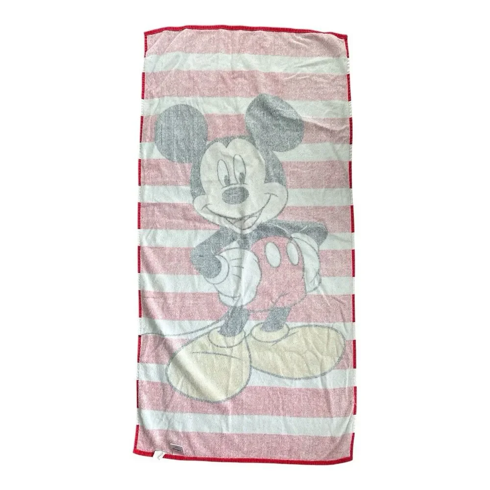 Vintage Disney Red White STRIPED MICKEY MOUSE Beach Pool Bath Towel 29” x 59”